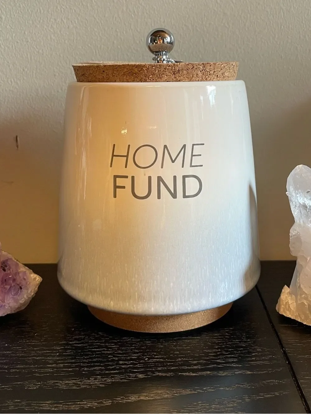 Home Fund Ceramic Money Jar - Blue & Cream Color Ombre - Cork Lid - Like New